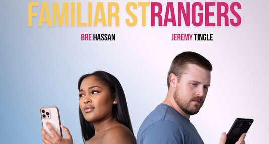 Official poster for Familiar Strangers, a PVIFF 2026 finalist short film directed by Brandon Russel and produced by Bre Hassan.