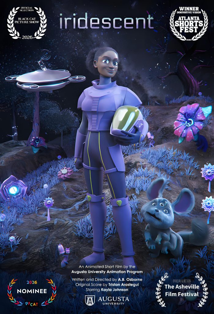 Official poster for Iridescent, a PVIFF 2026 finalist science-fiction short film directed by A.B. Osborne.